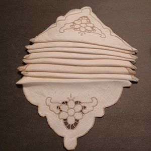 Vintage Madeira Embroidery Linen Tea Cocktail Napkins, Set of 8 14X14 embroidery
